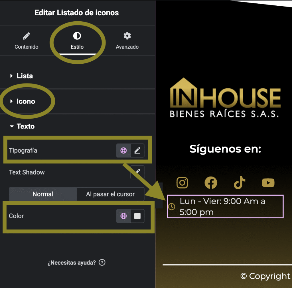 Horario Laboral Con El Widget Lista De Iconos