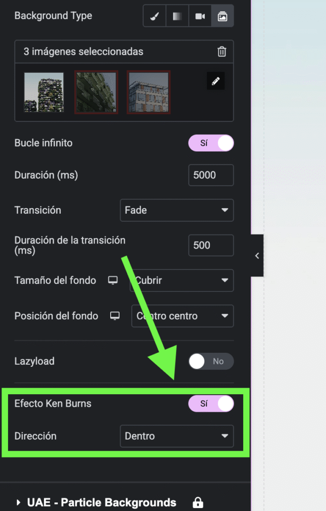 Efecto Ken Burns Elementor.