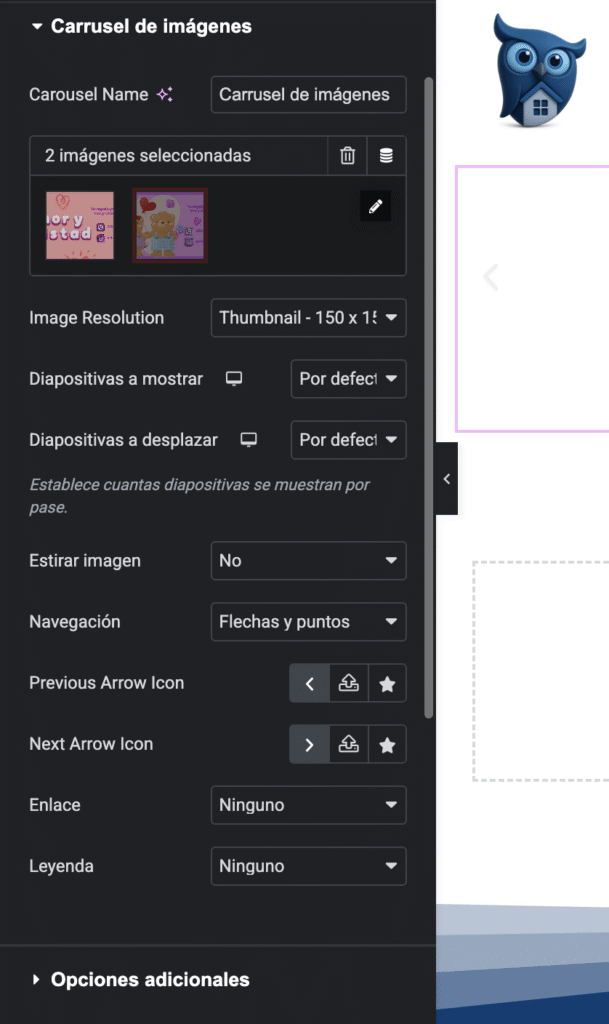 Opciones Del Slider En Elementor.