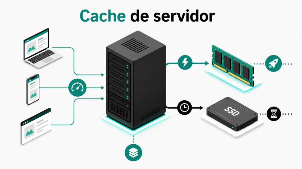 Cache de servidor almacenando datos en memoria para acelerar sitios web